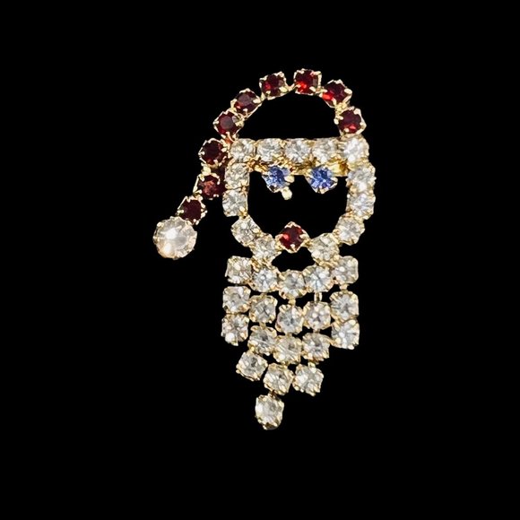 Gold Tone With Red, Blue & Clear Rhinestones Articulating Santa Brooch (4770) - Picture 3 of 5